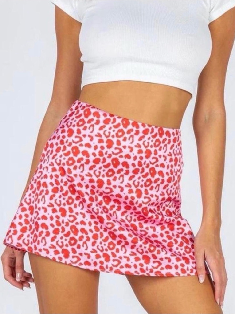 Princess Polly Mini Skirt 4 Pink Red Leopard Print